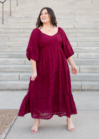 Plus size red floral pattern dress