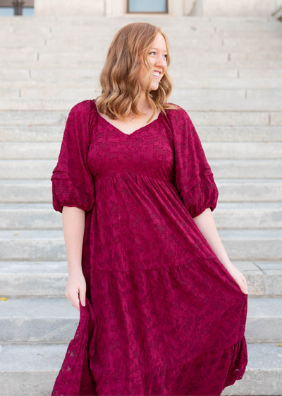 Short sleeve red floral pattern dress