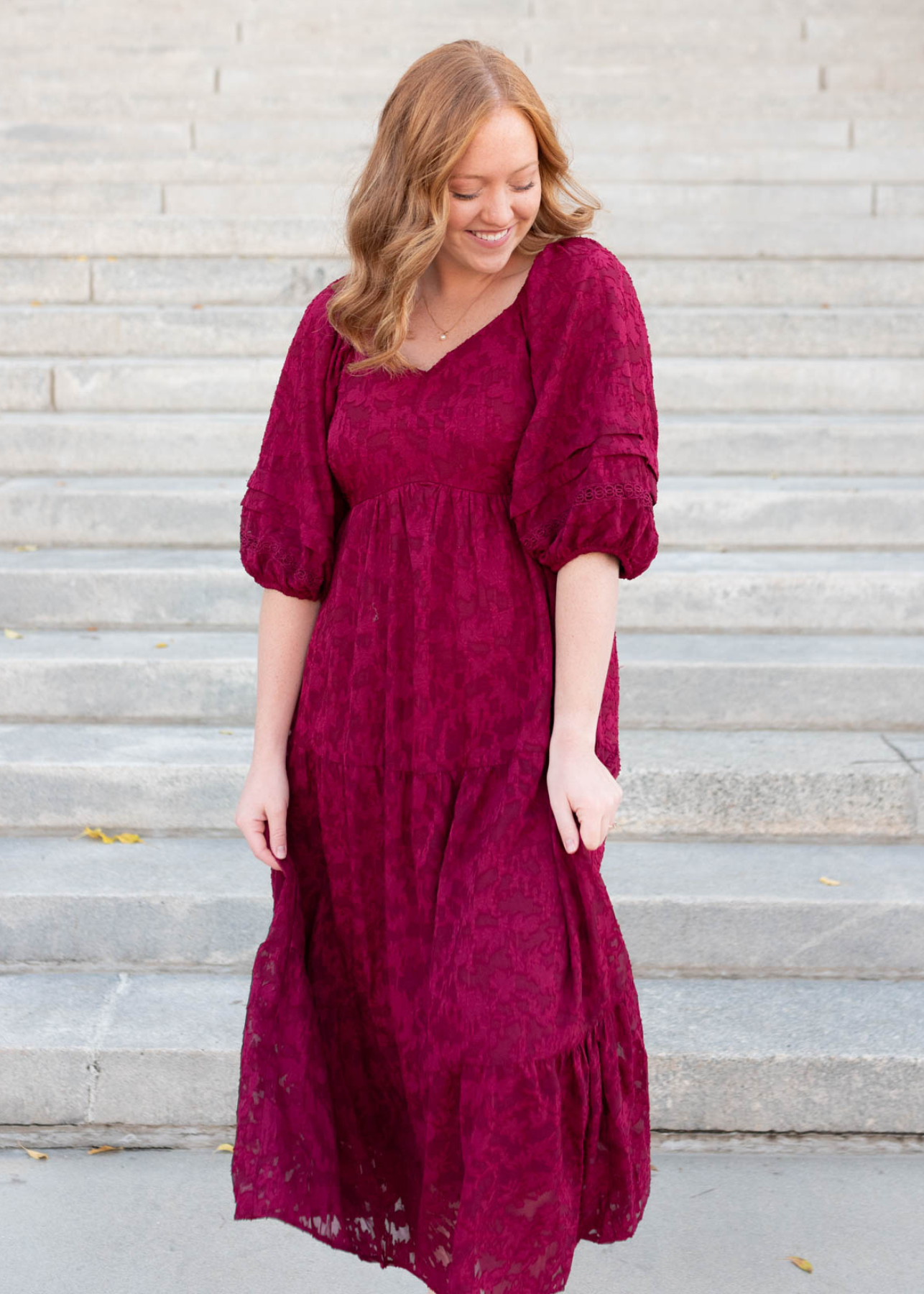 Red floral pattern dress