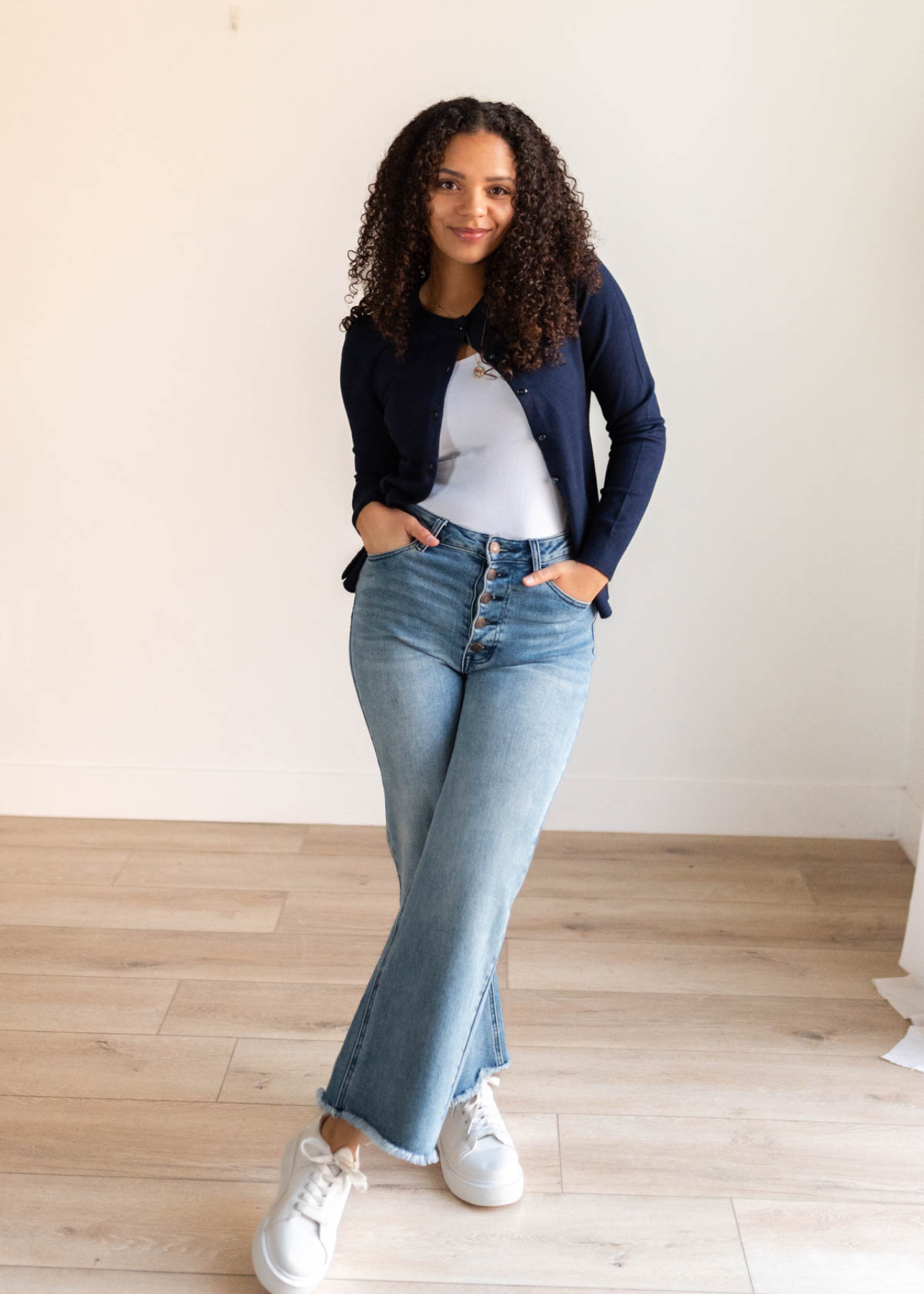 Long sleeve navy button down cardigan