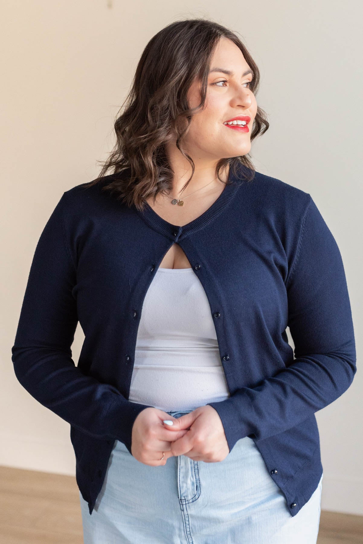 Navy button down cardigan in plus size