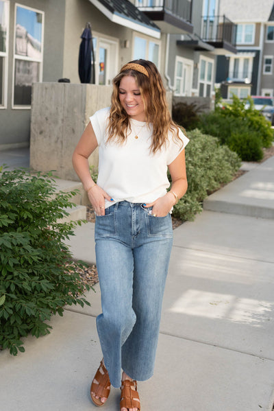 Small medium wash wide leg jeans