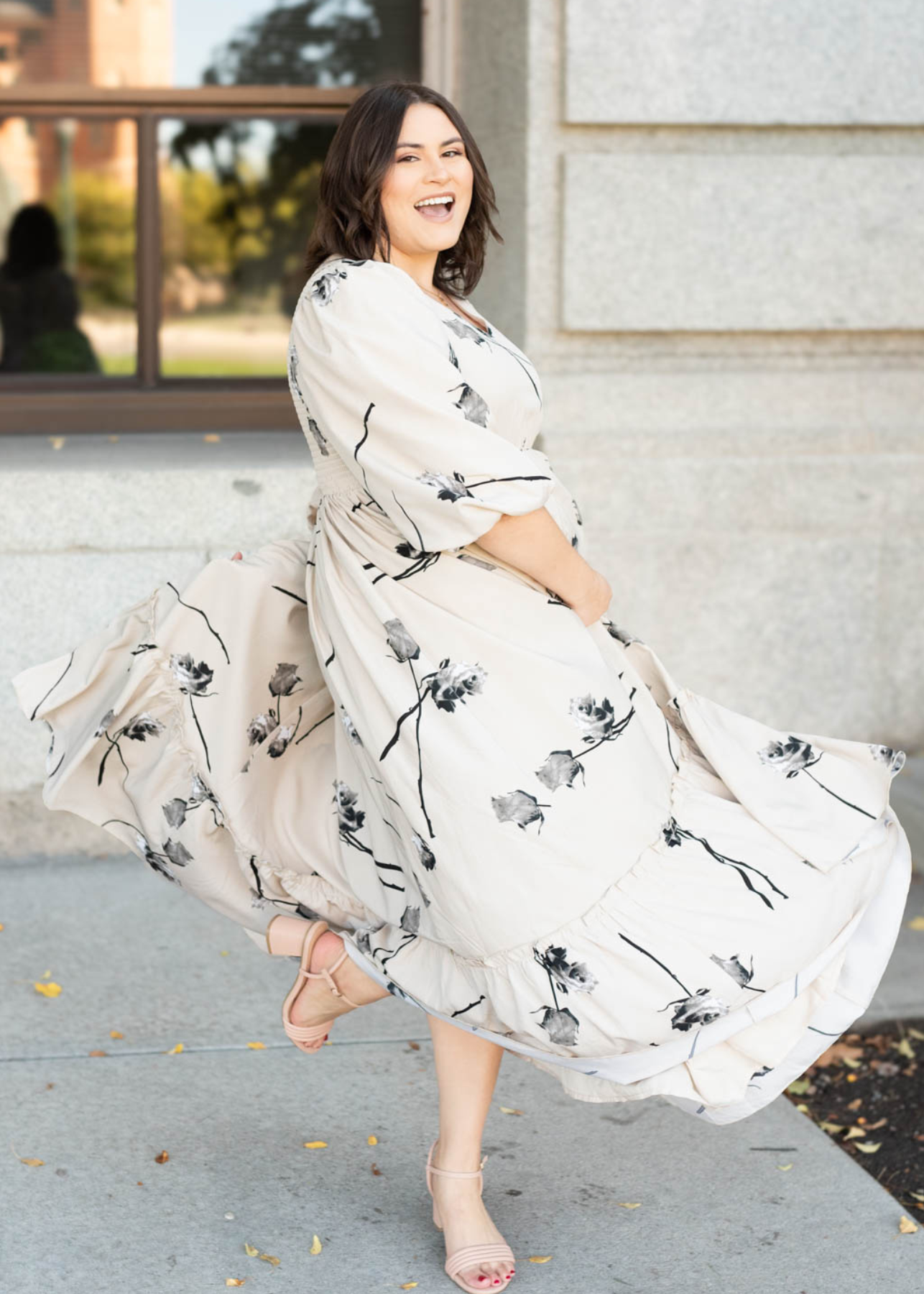 Plus size beige floral dress