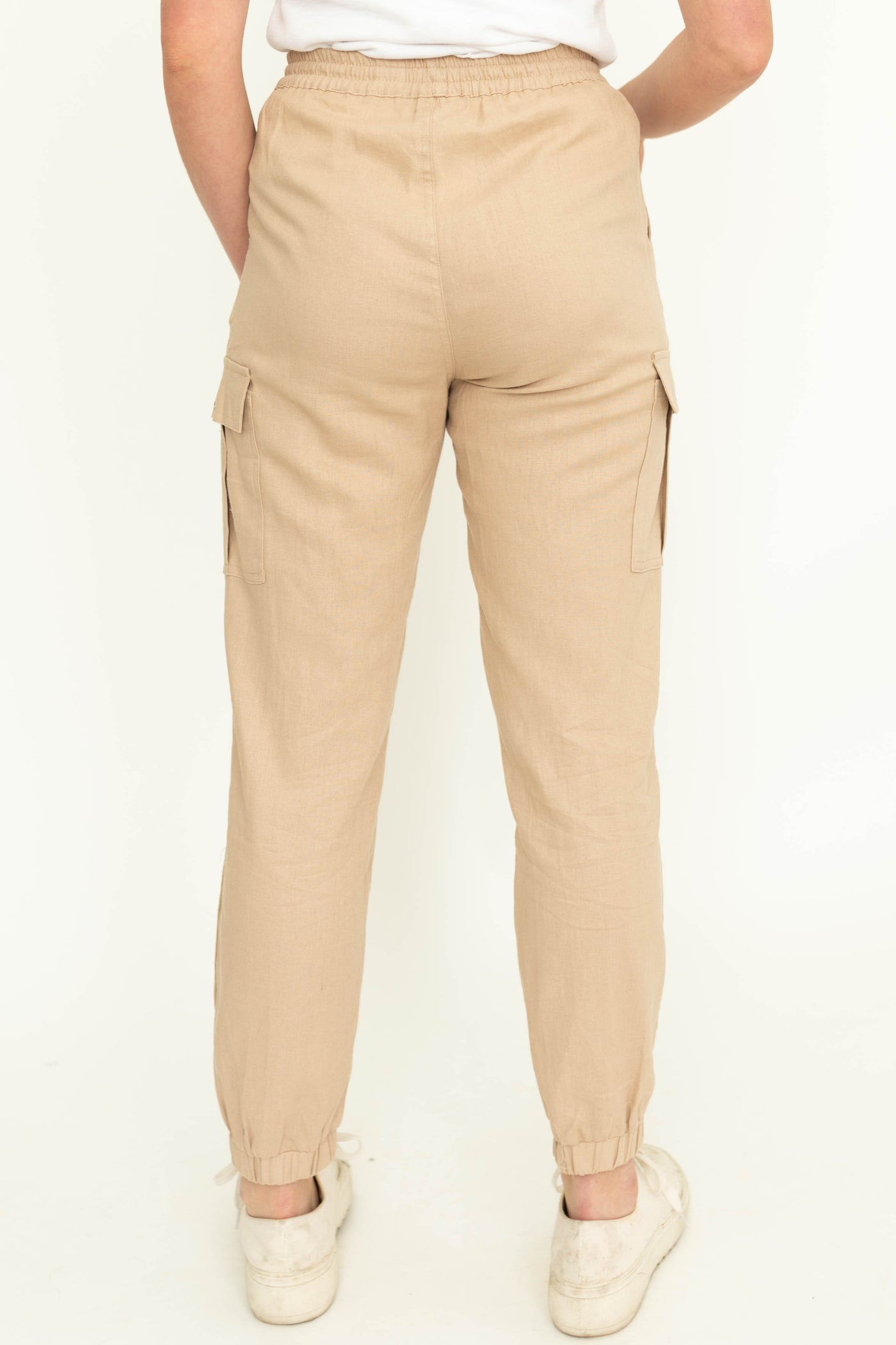 Back view of khaki pants