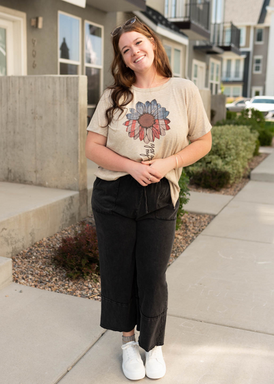 Oatmeal plus size America sunflower top