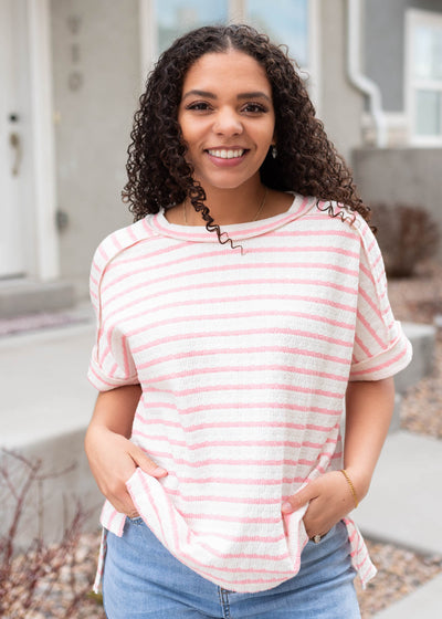 Short sleeve pink stripe top