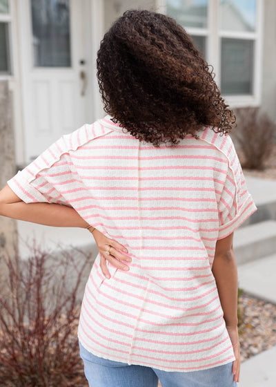 Back view pink stripe top