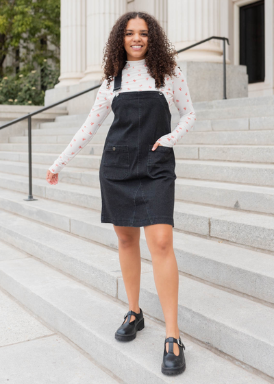 Black denim overall dress