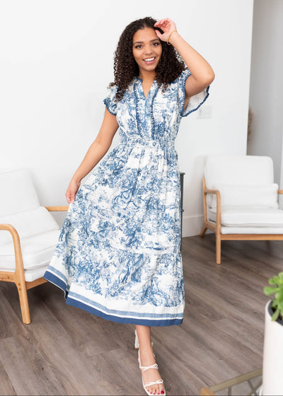 Short sleeve blue pattern dress