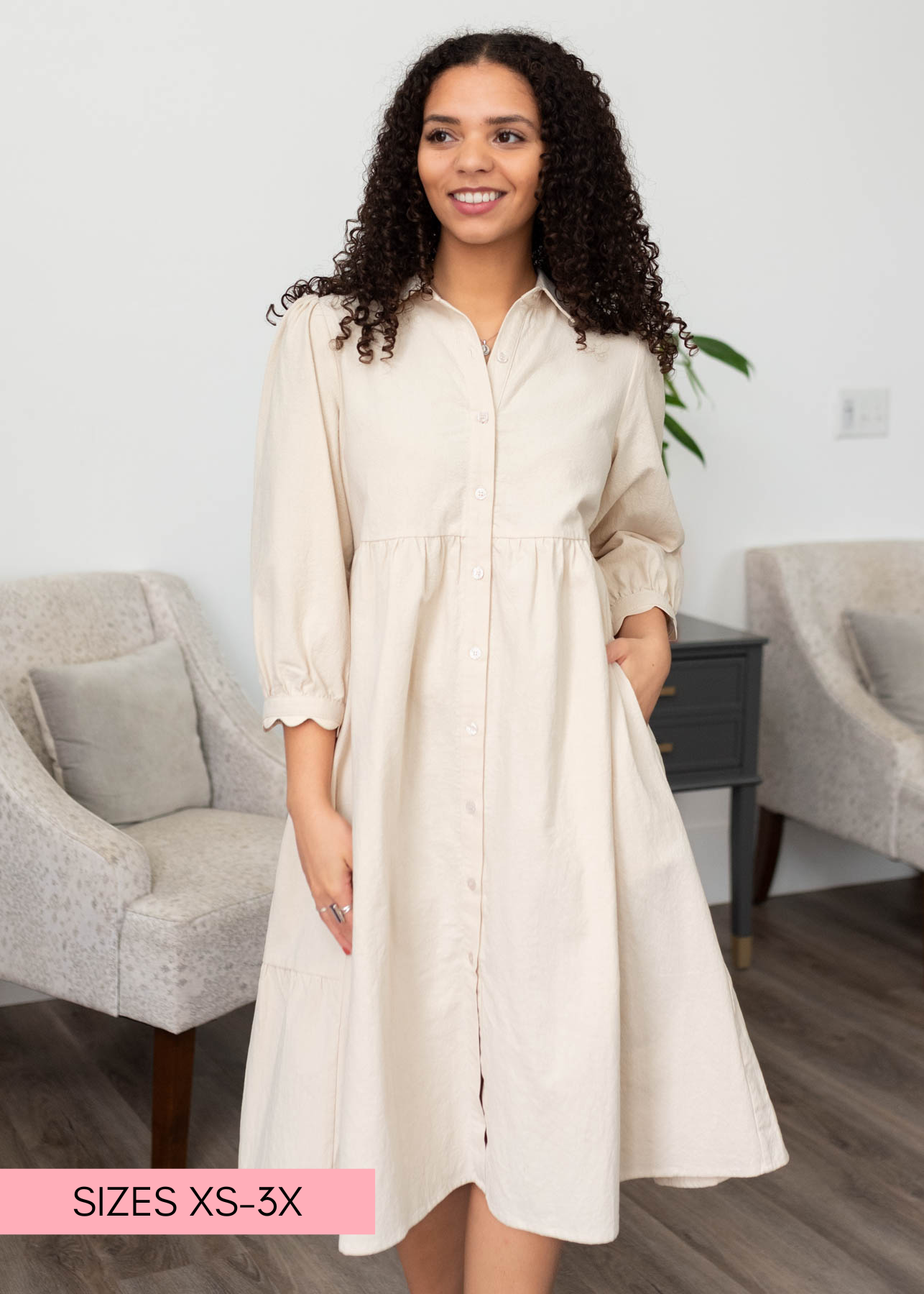 Ellen Beige Button Down Dress