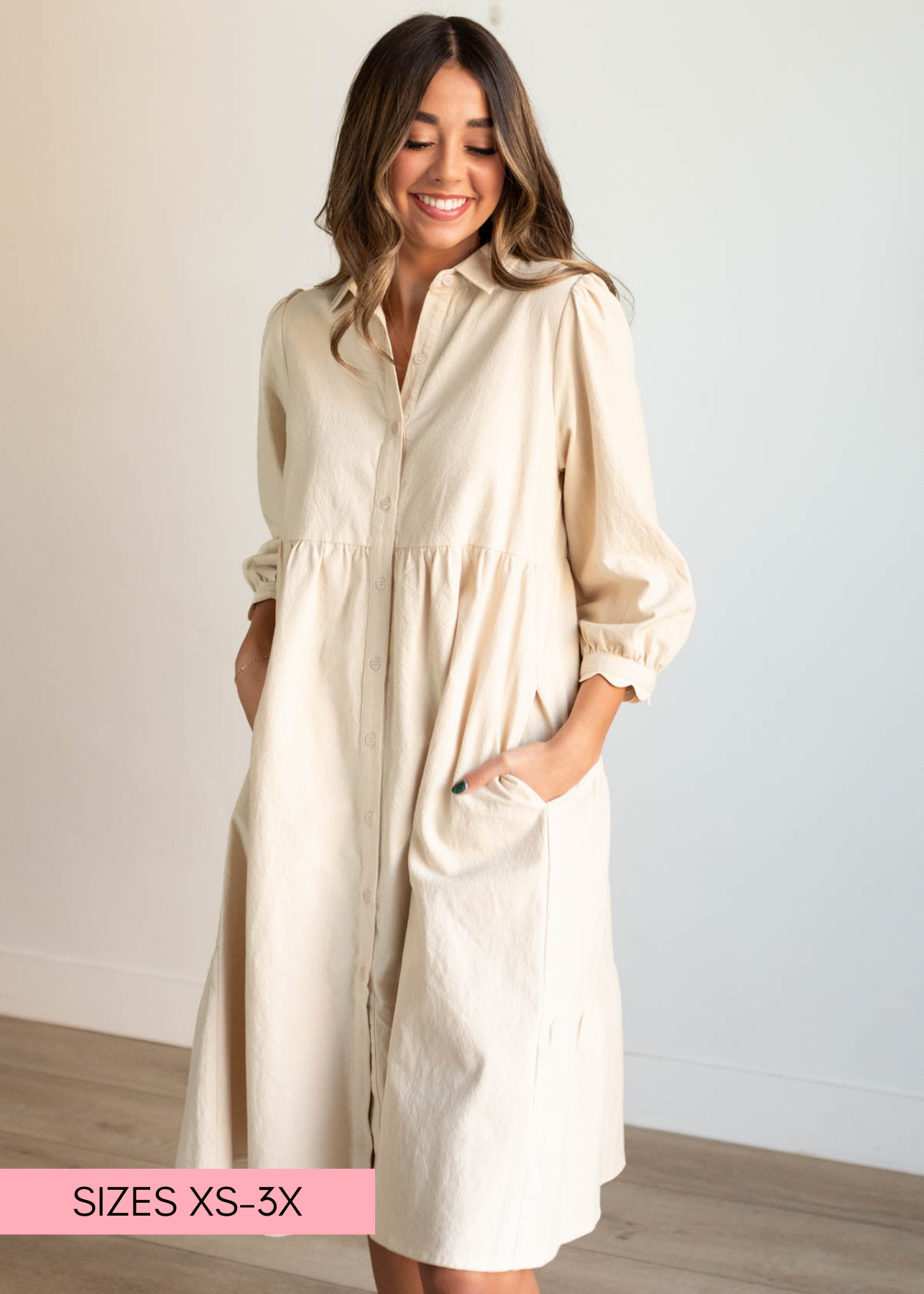 Ellen Beige Button Down Dress