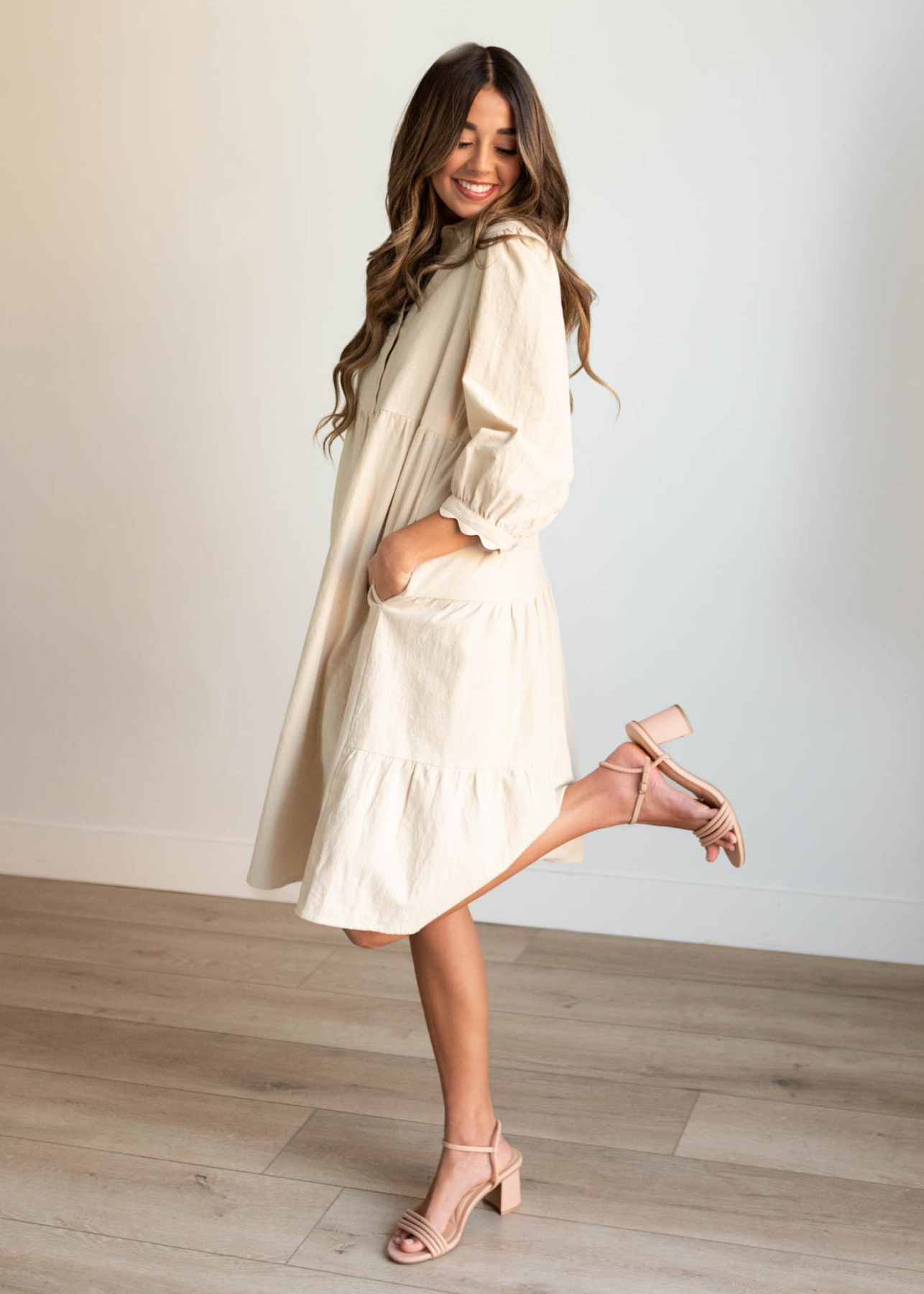 Ellen Beige Button Down Dress