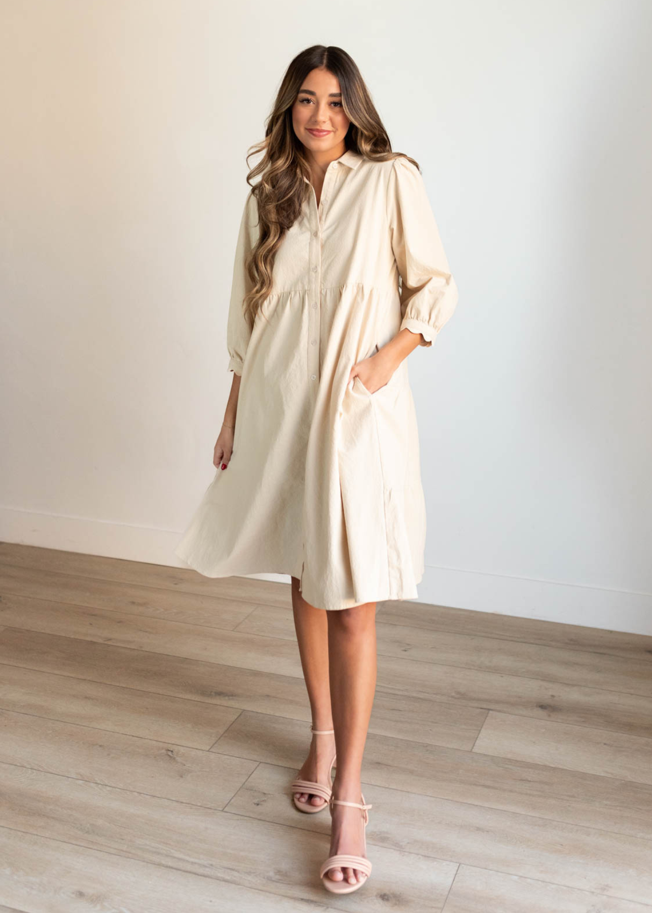 Ellen Beige Button Down Dress