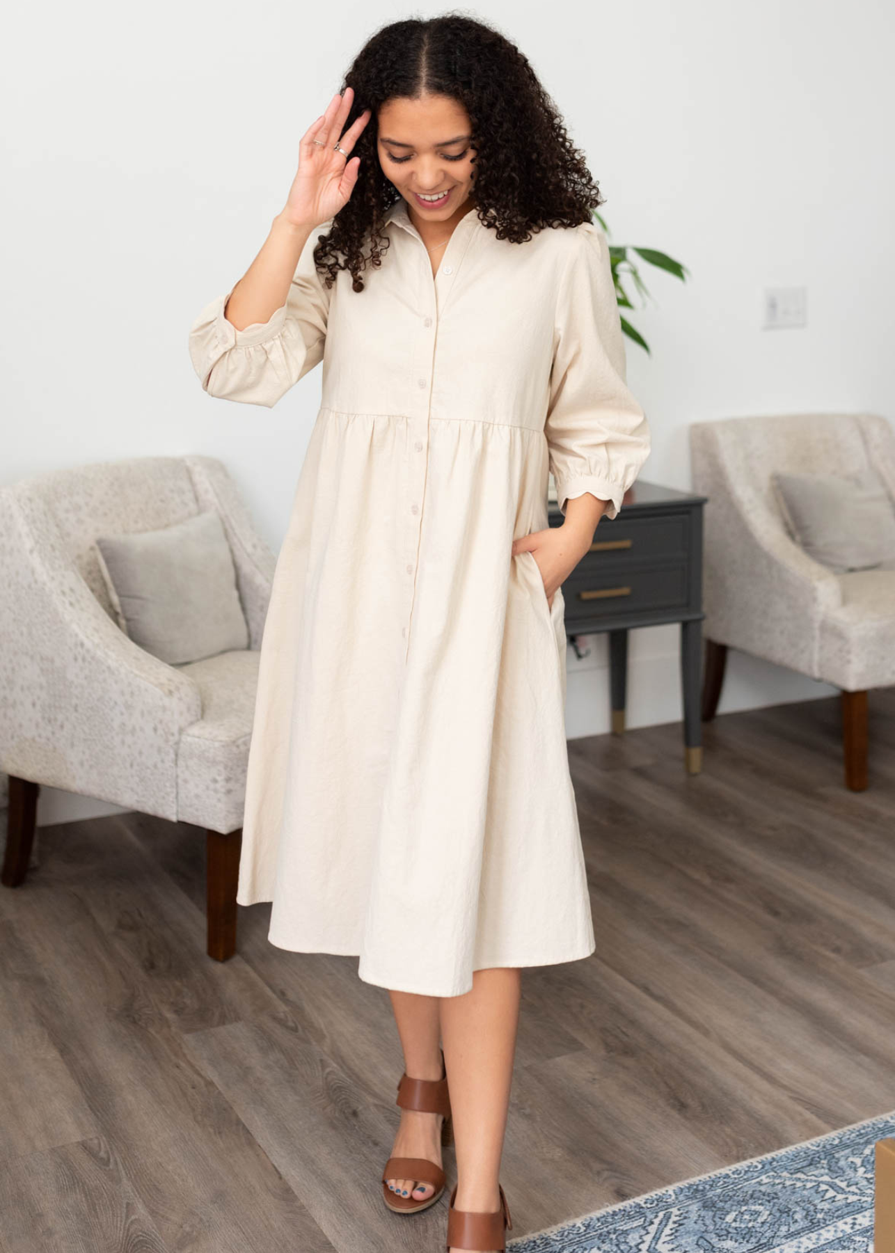 Beige button down dress