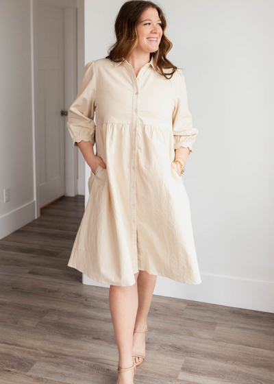 Plus size beige button down dress