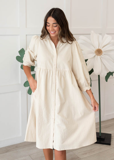 Beige button down dress with pockets