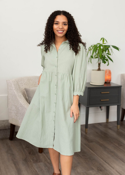 Sage button down dress