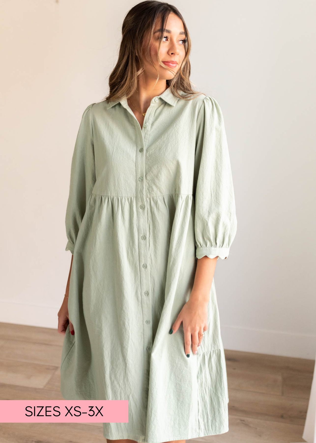 Long sleeve sage button down dress