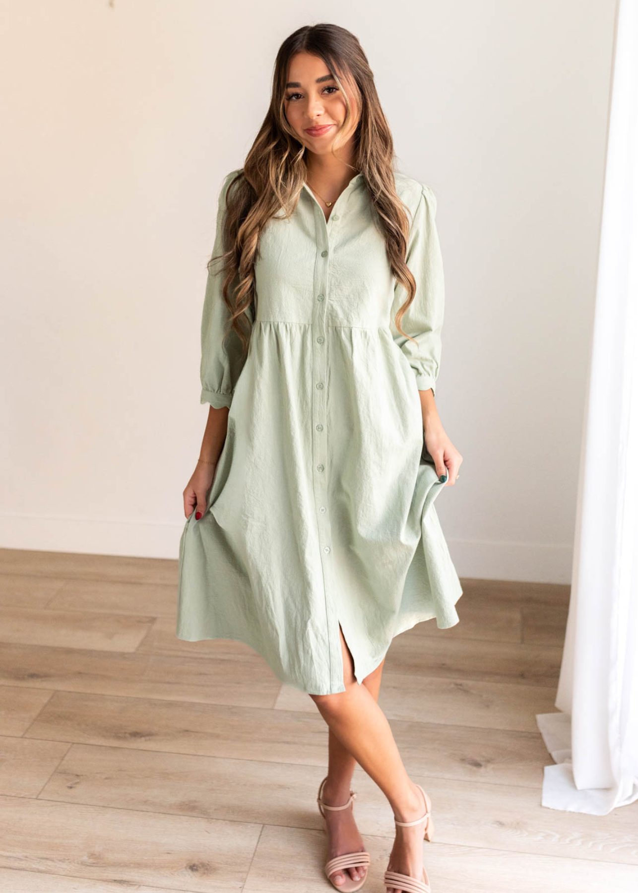 Sage button down dress