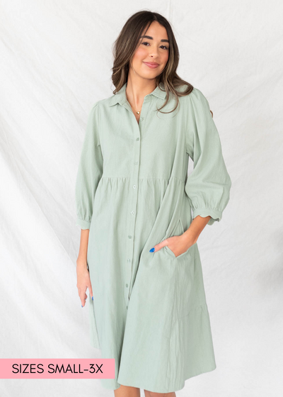 Sage button down dress