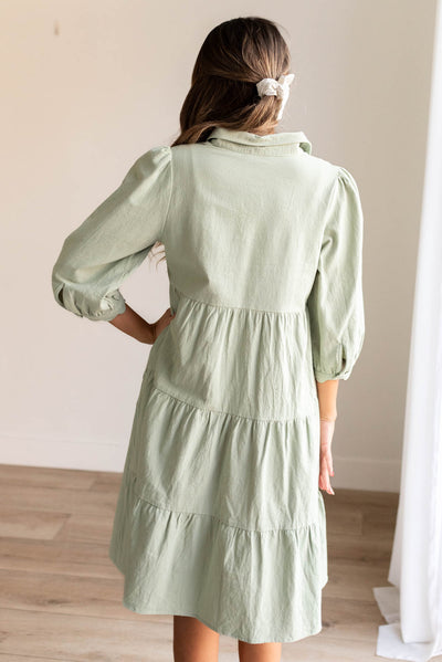 Back view of the sage button down dress