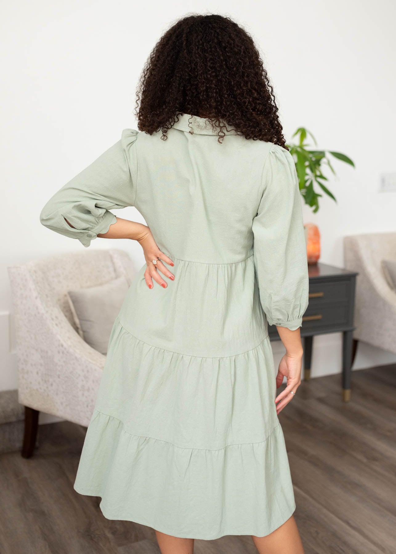 Back view of the sage button down dress