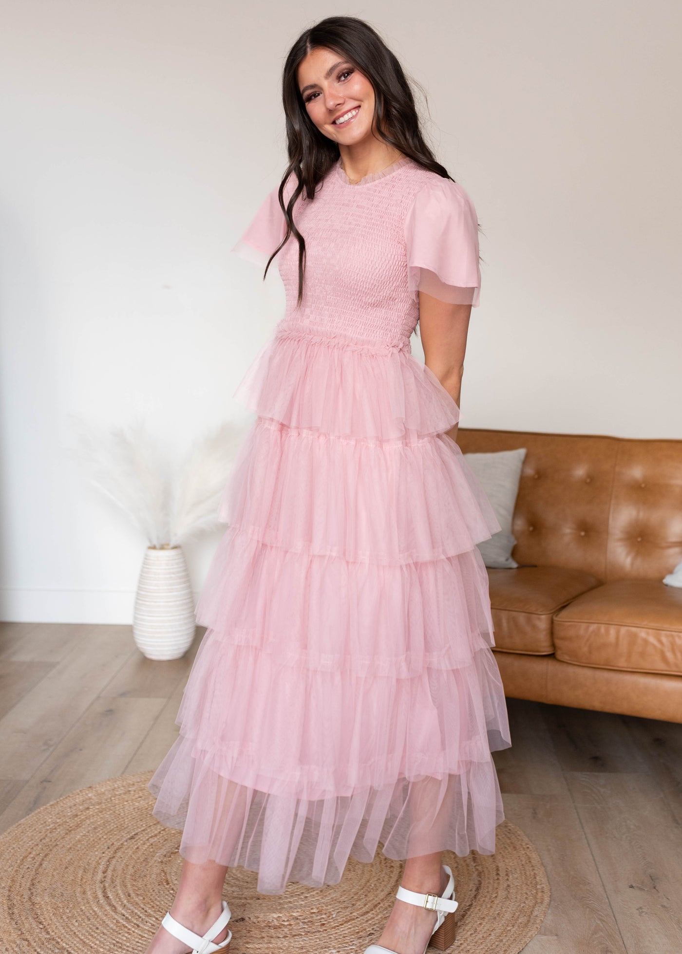 Vintage blush ruffle dress with tulle skirt