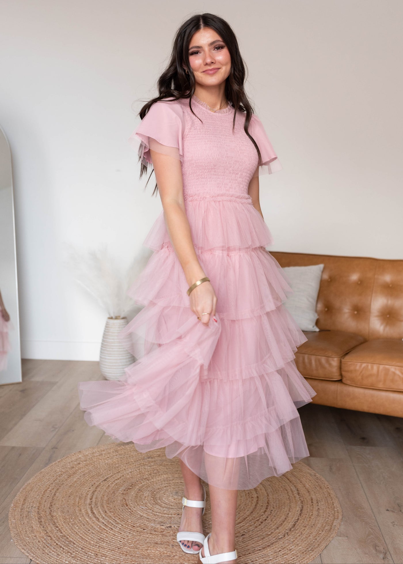 Vintage blush ruffle dress with ruffle skirt