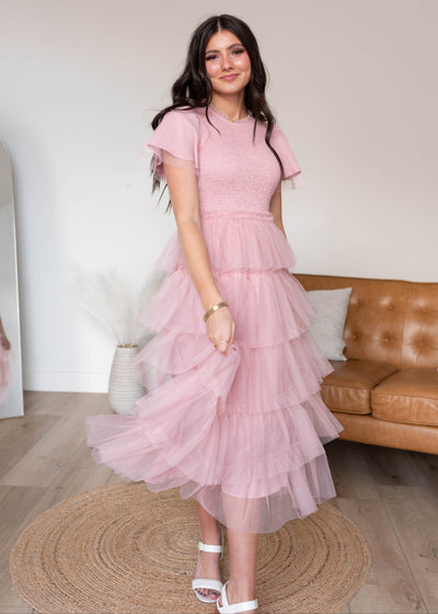 Vintage blush ruffle dress with ruffle skirt