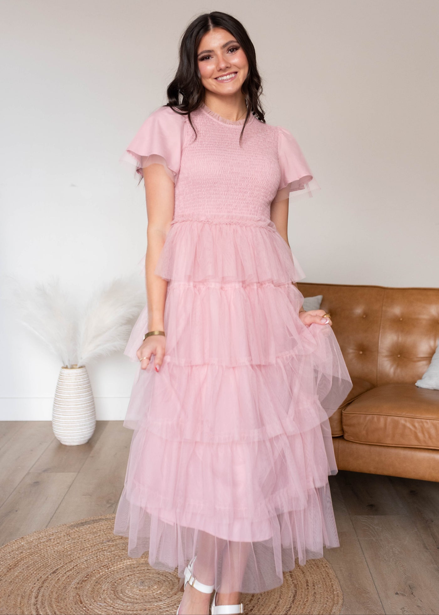 Vintage blush ruffle dress