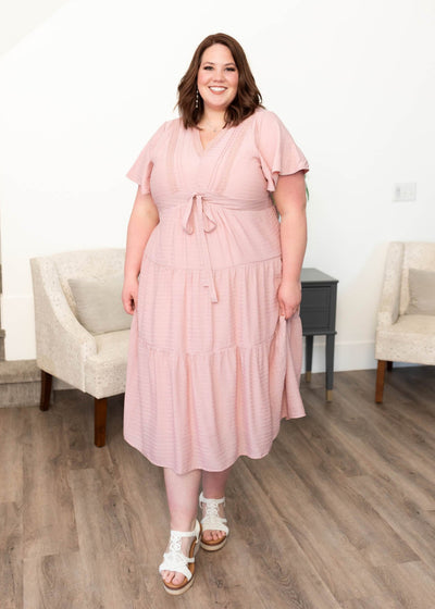 Blush textured tiered dress in 3X plus size