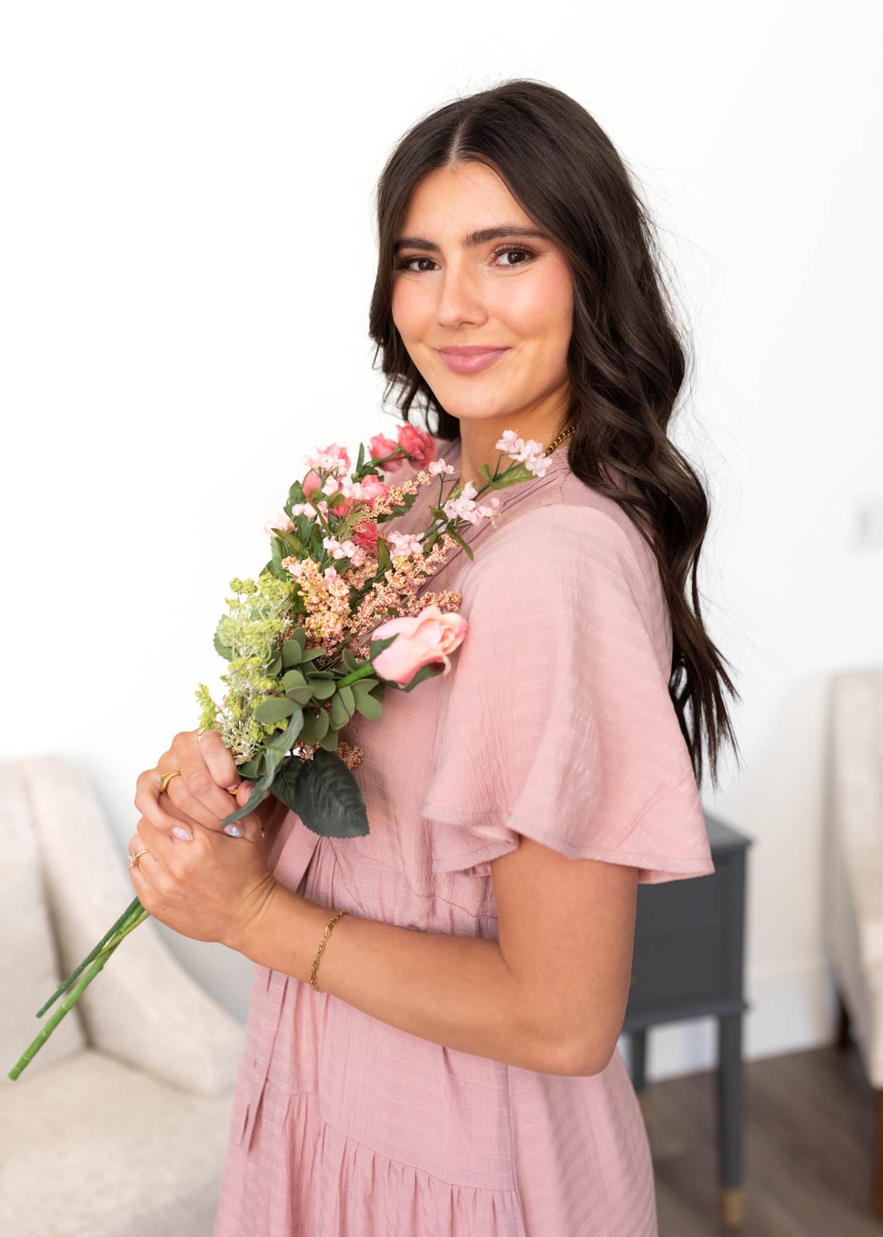 Emilee Blush Textured Tiered Dress