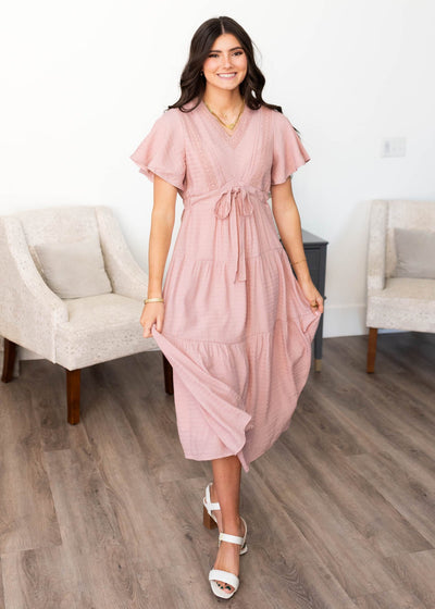 Emilee Blush Textured Tiered Dress