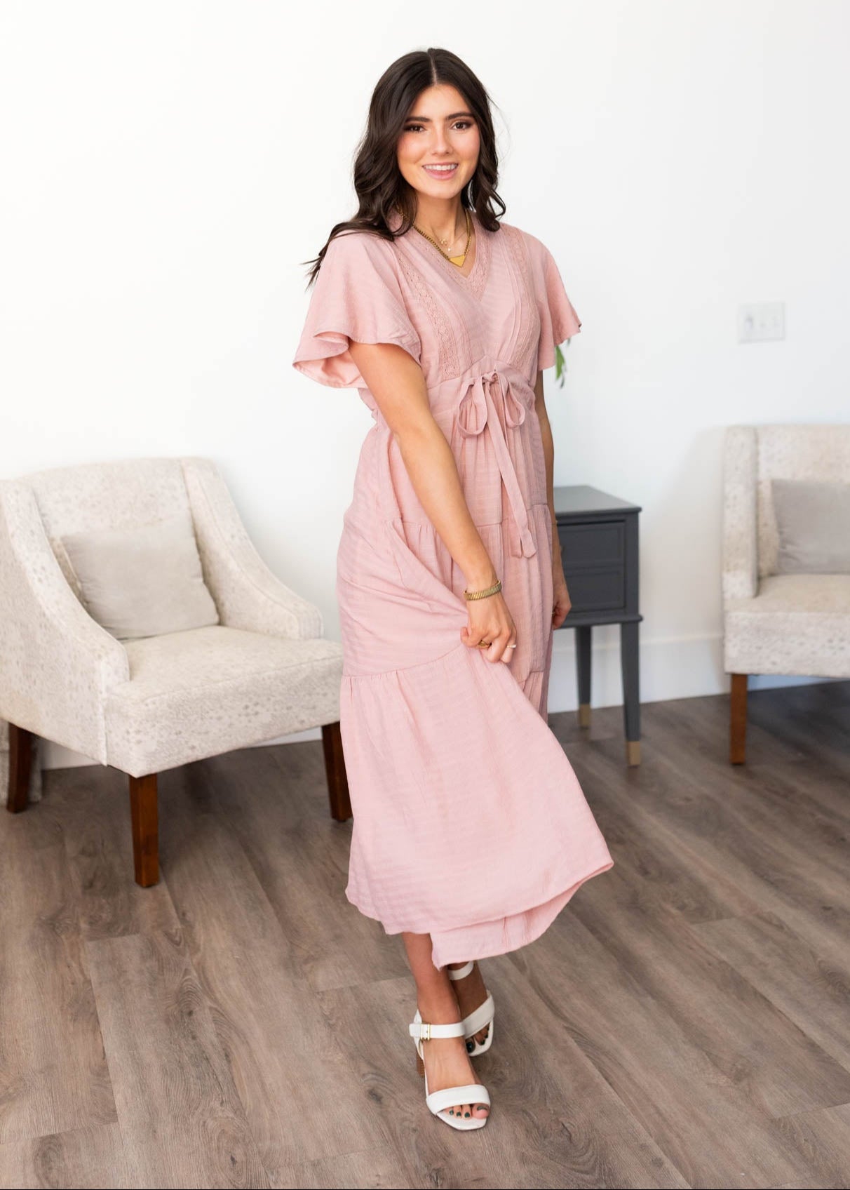 Emilee Blush Textured Tiered Dress