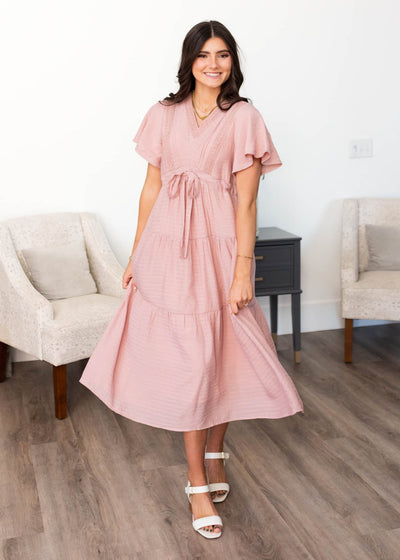 Emilee Blush Textured Tiered Dress