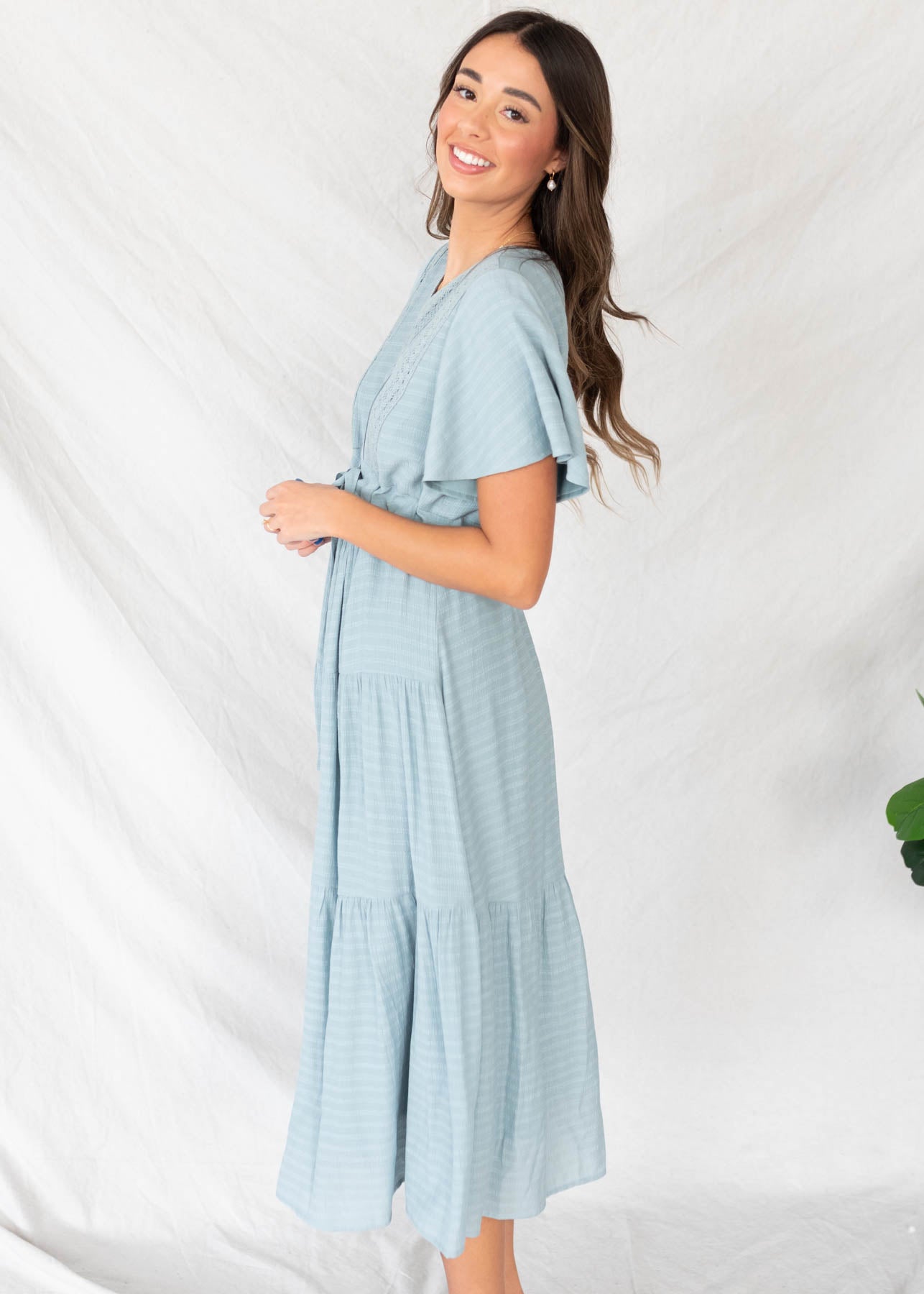 Emilee Dusty Blue Textured Tiered Dress