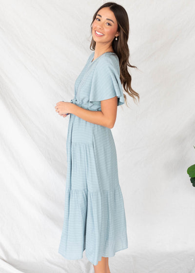 Emilee Dusty Blue Textured Tiered Dress