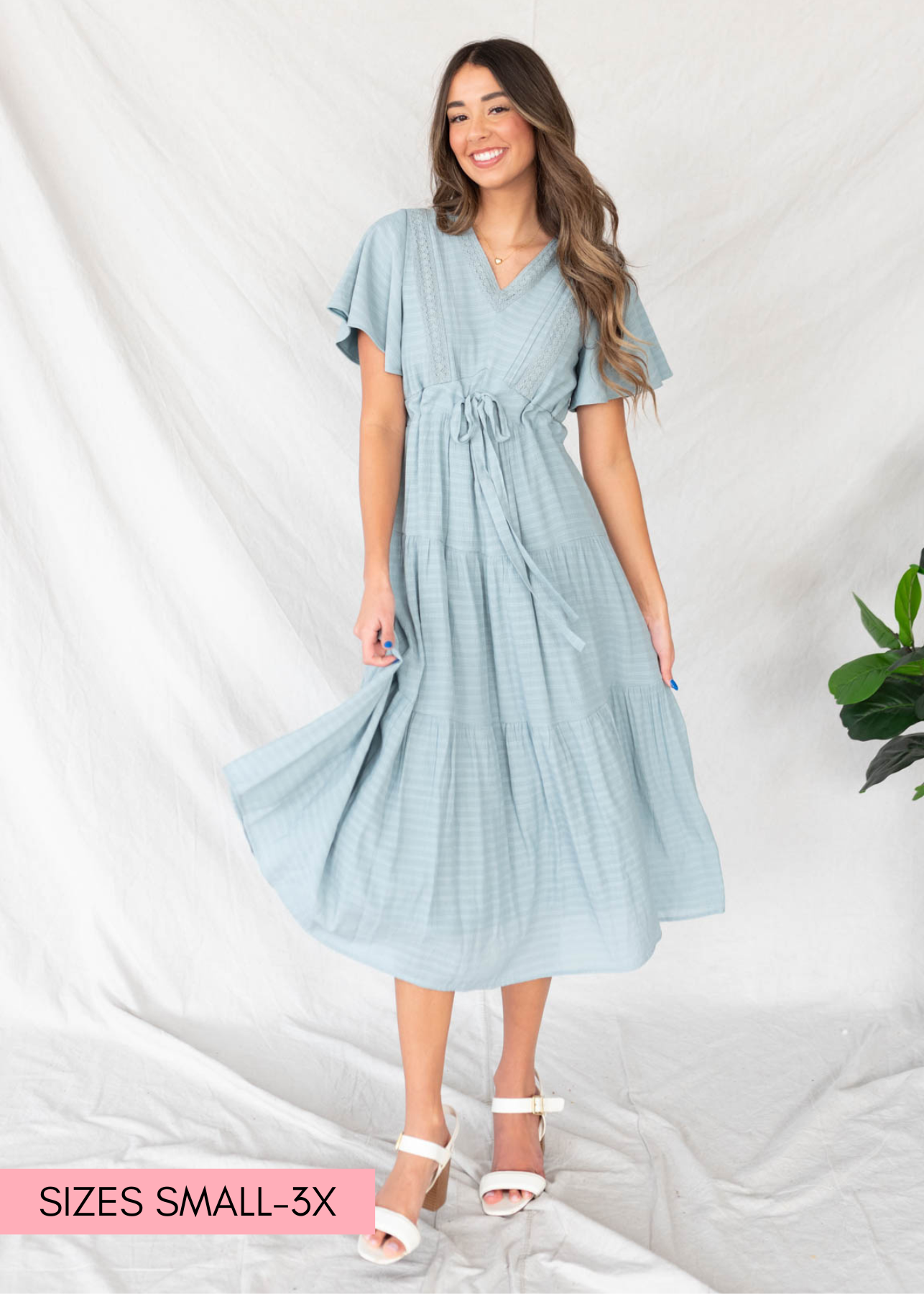 Dusty blue textured tiered dress