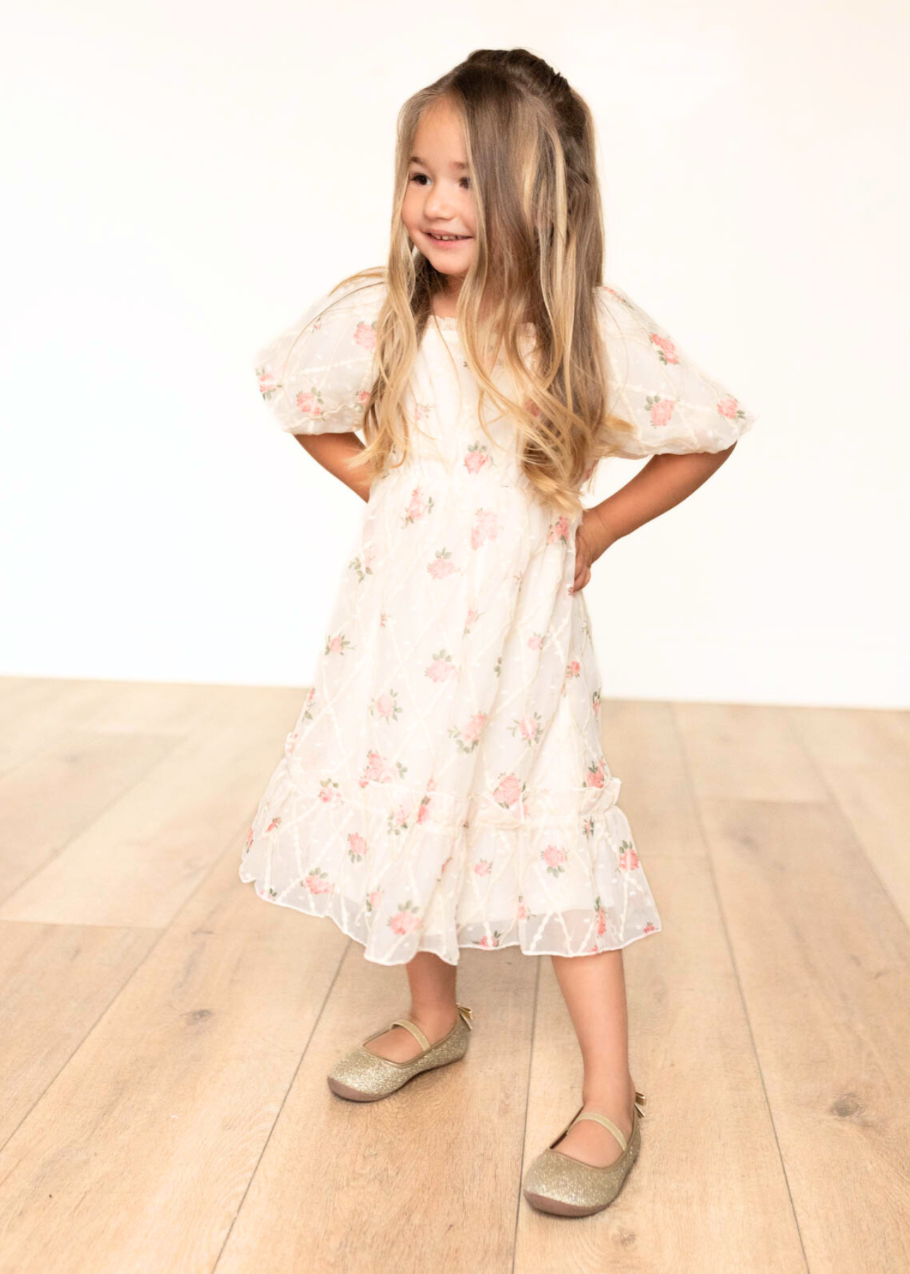 Emmaline Cream Rose Little Girl Dress