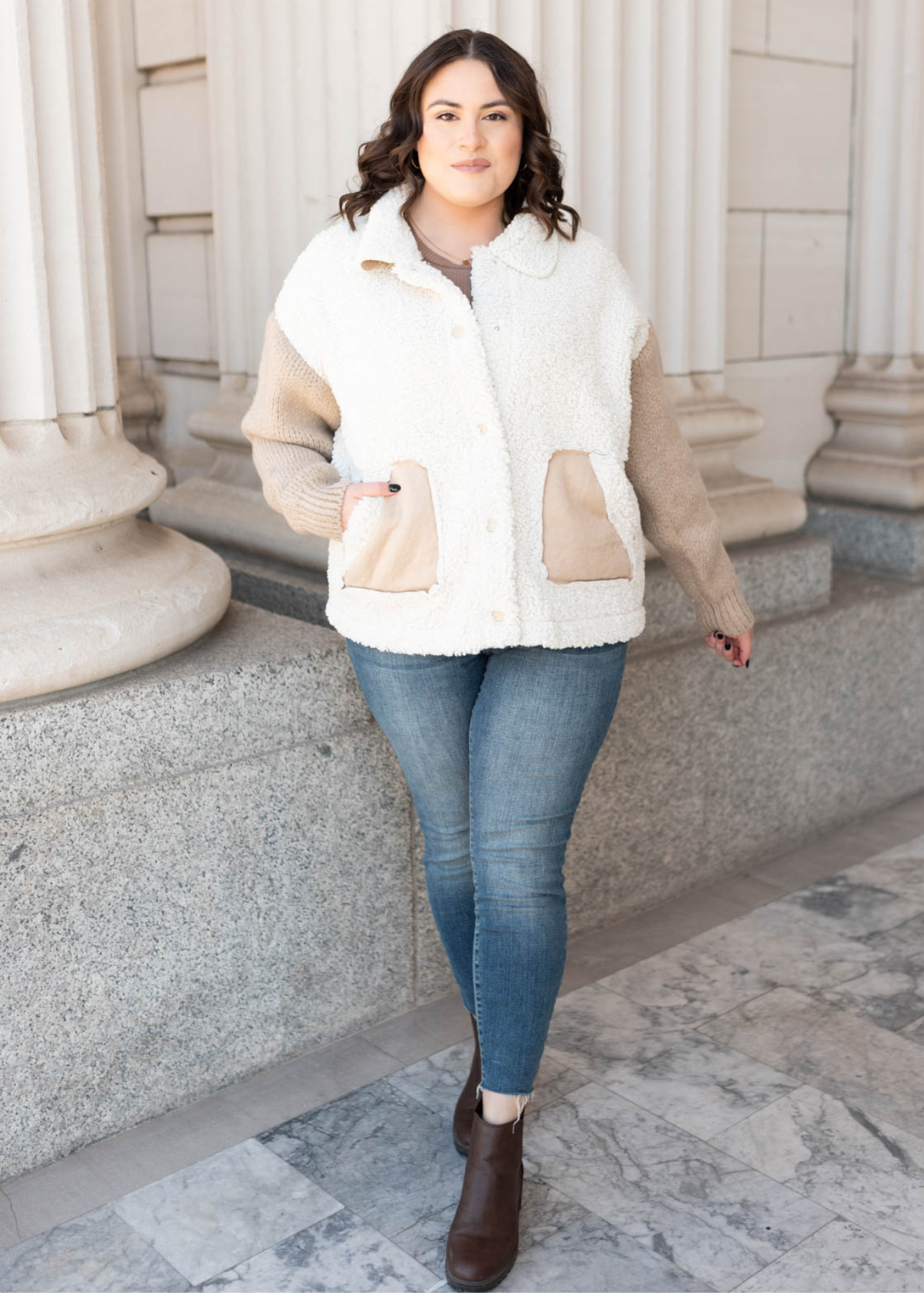 Plus size taupe fur sueded jacket