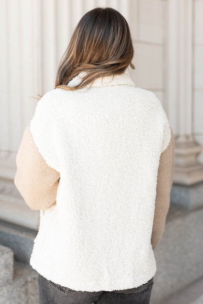 Back view of the taupe fur sueded jacket