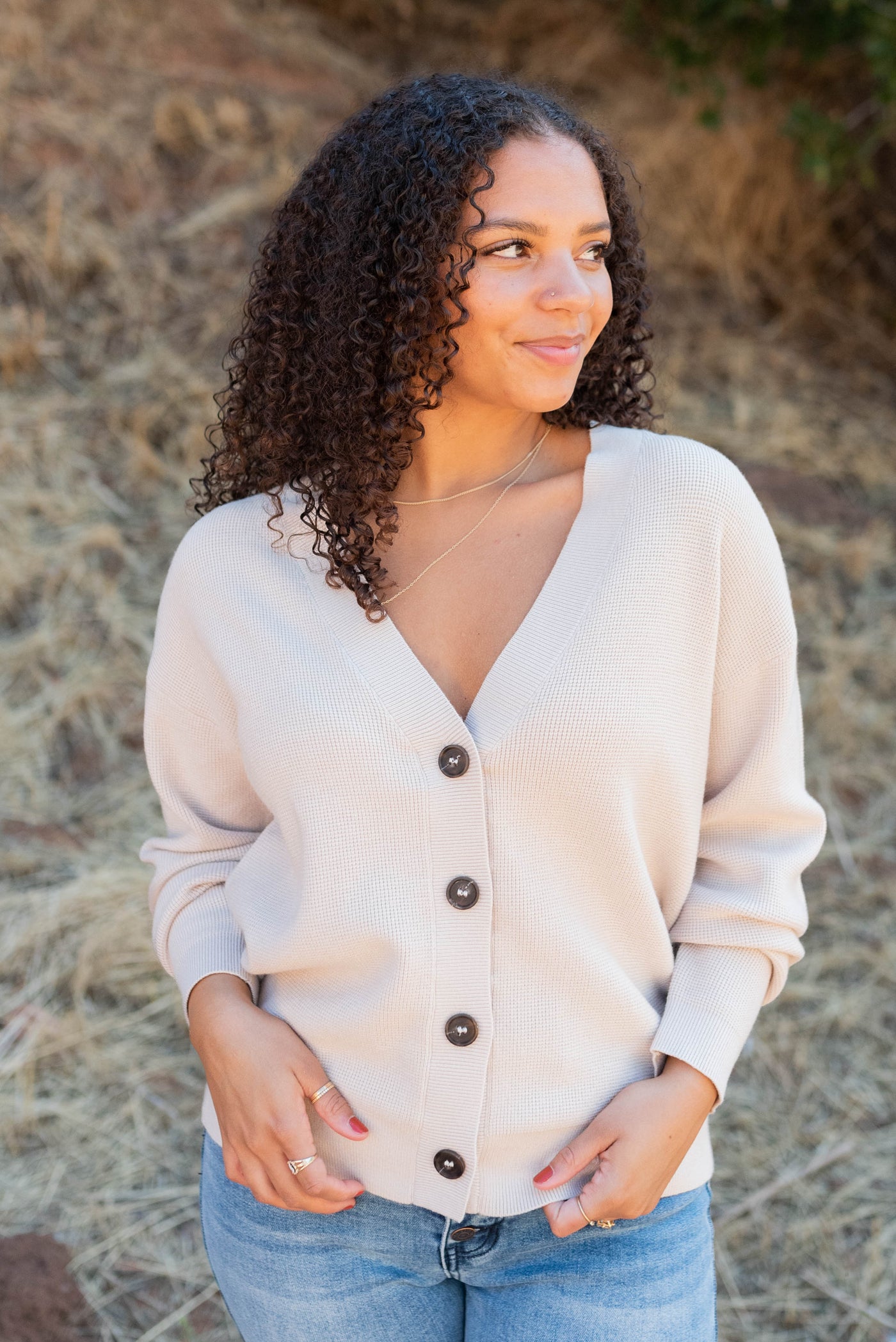 Small sand beige button down cardigan