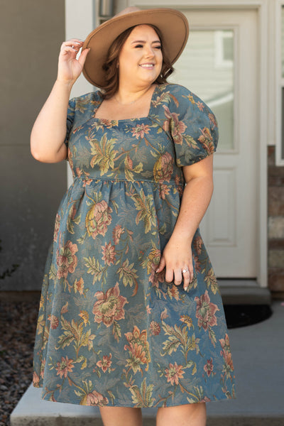 Plus size teal floral dress