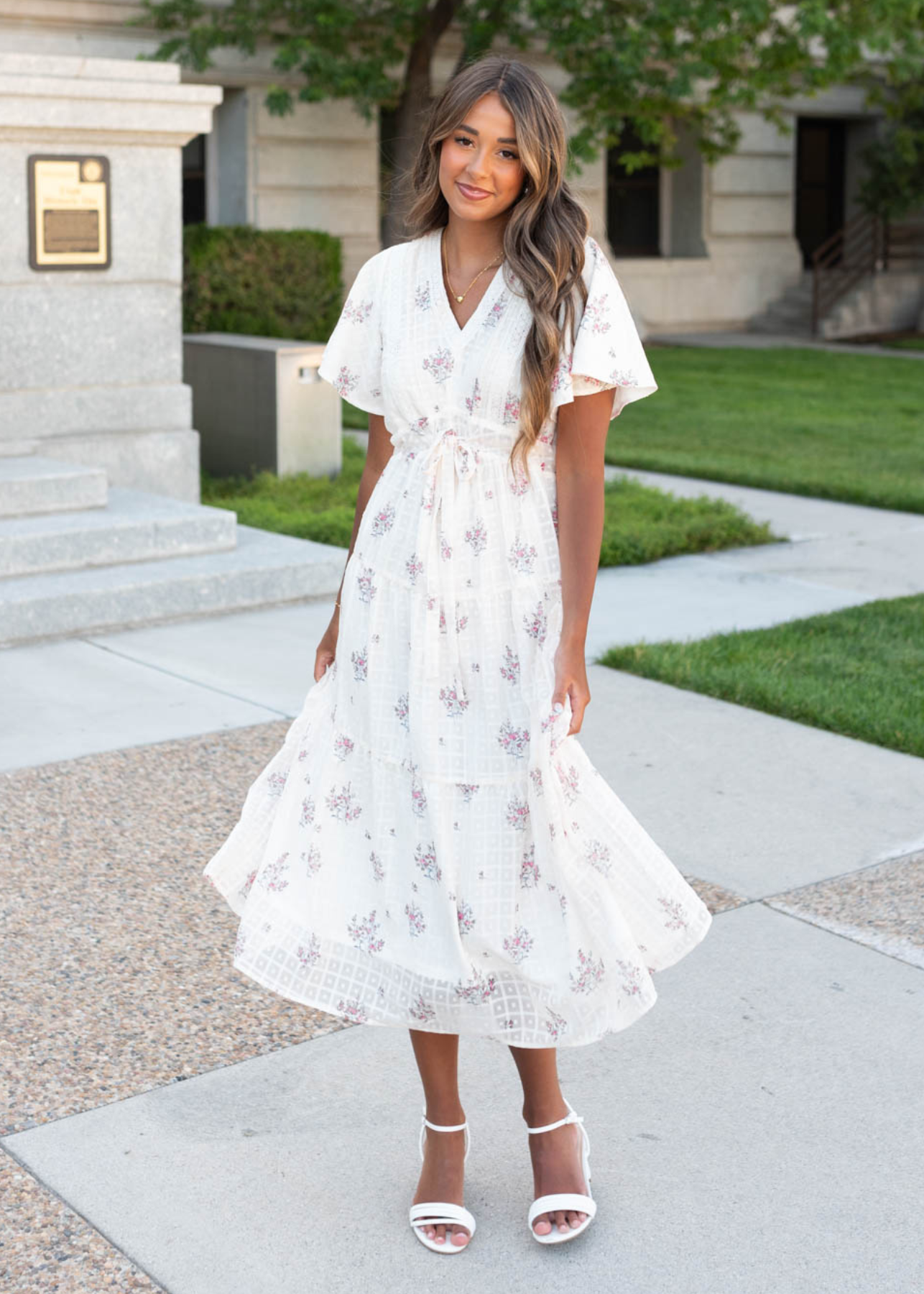 Cream floral tiered dress