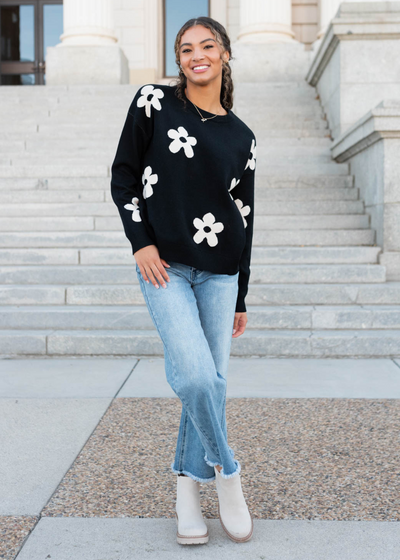 Black floral sweater