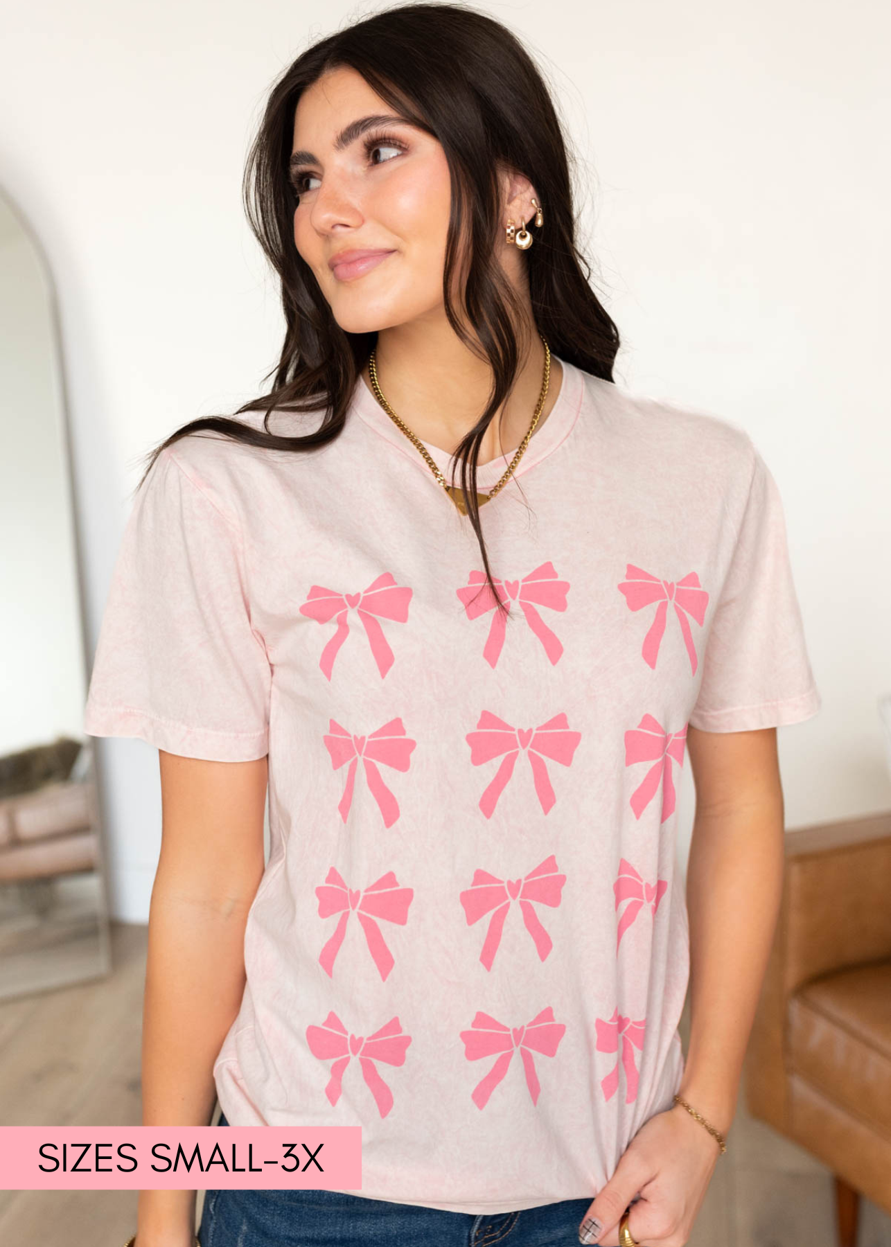 Short sleeve light pink ribbn graphic tee