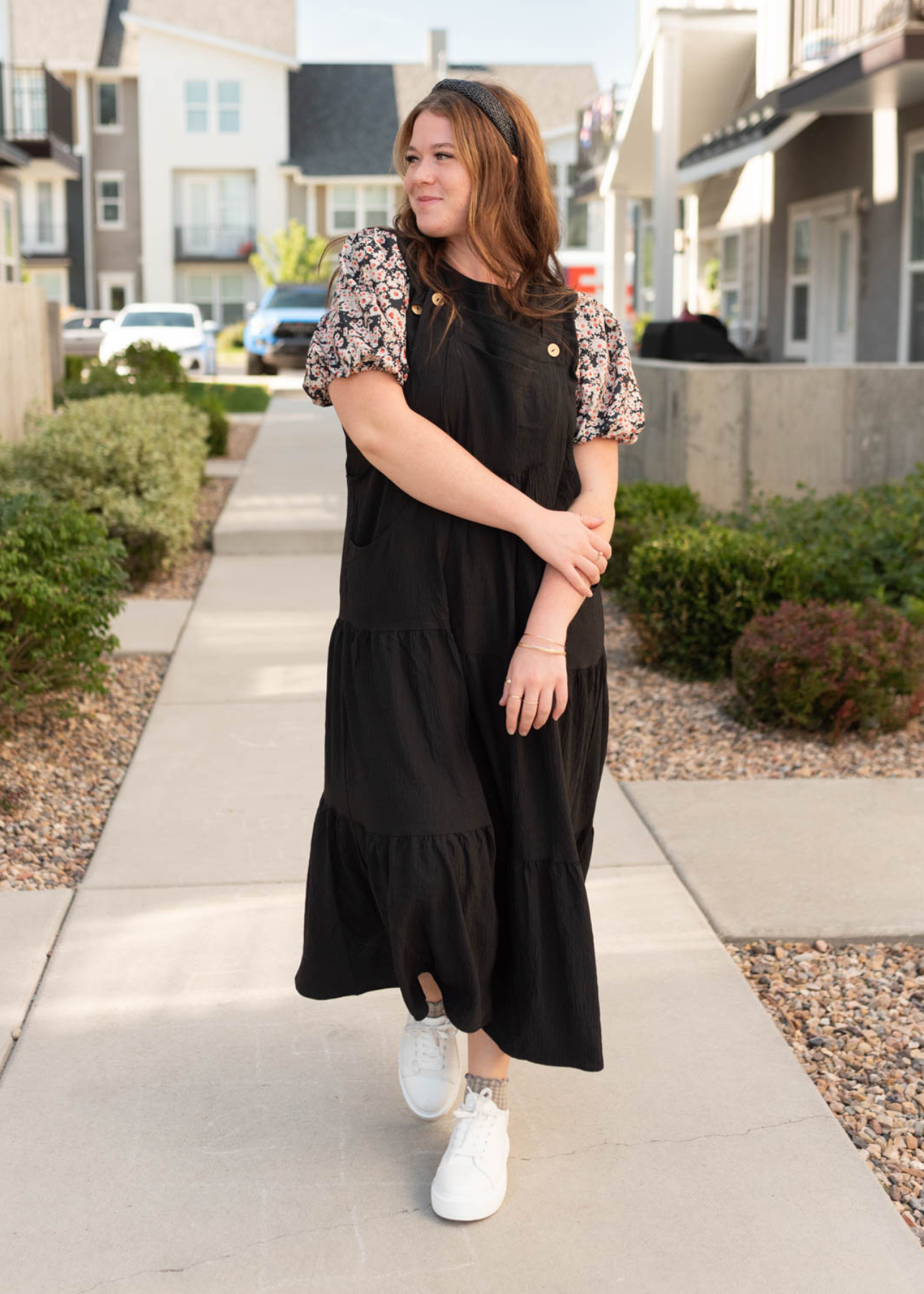 Plus size black overall dress