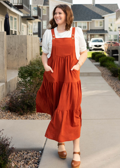 Plus size rust overall dress