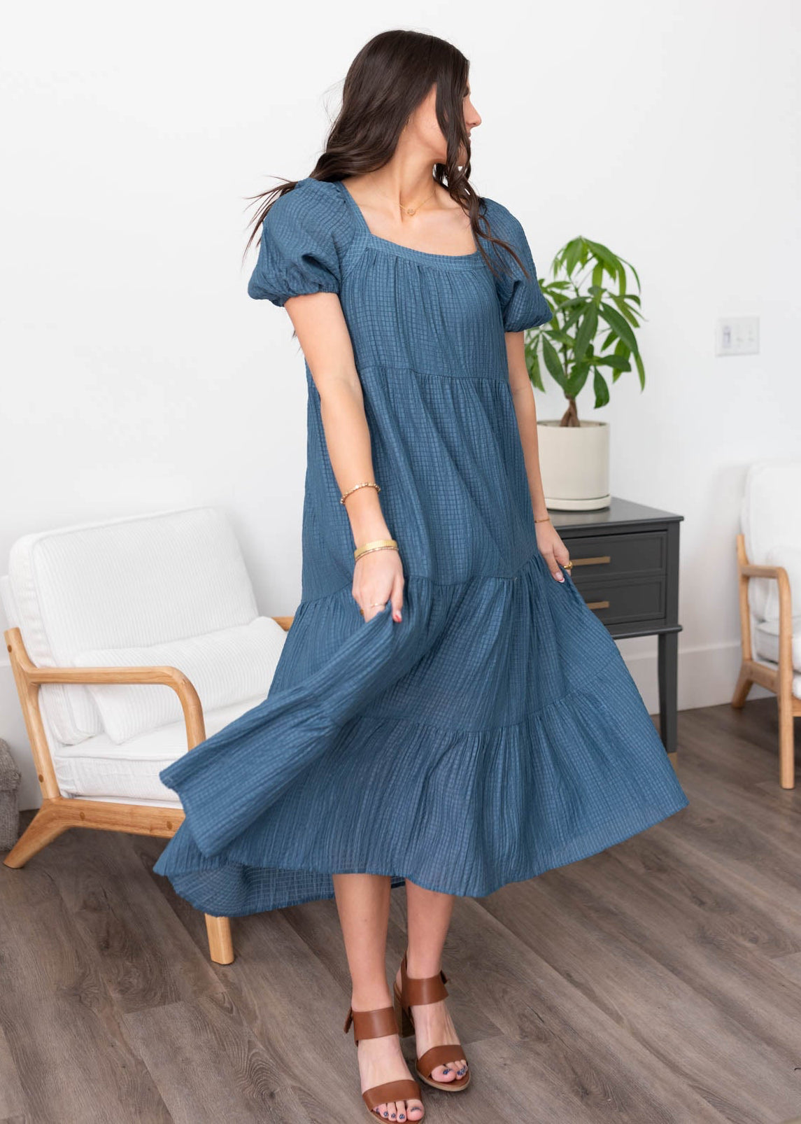 Everly Denim Blue Textured Dress