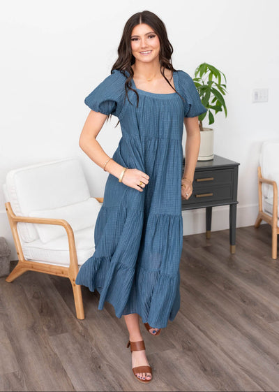 Everly Denim Blue Textured Dress